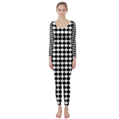 Black And White Scallop Repeat Pattern Long Sleeve Catsuit by PaperandFrill