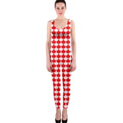 Red And White Scallop Repeat Pattern Onepiece Catsuits by PaperandFrill