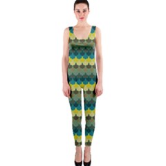 Scallop Pattern Repeat In  new York  Teal, Mustard, Grey And Moss Onepiece Catsuits by PaperandFrill