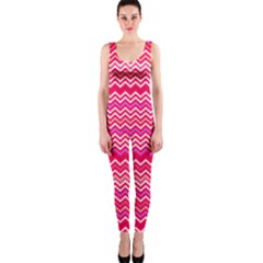 Valentine Pink And Red Wavy Chevron Zigzag Pattern Onepiece Catsuits by PaperandFrill