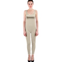 Gold And White Chevron Wavy Zigzag Stripes Onepiece Catsuits by PaperandFrill