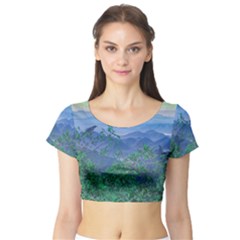 Fantasy Landscape Photo Collage Short Sleeve Crop Top (tight Fit) by dflcprintsclothing