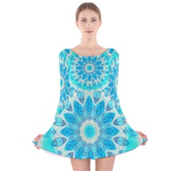 Blue Ice Goddess, Abstract Crystals Of Love Long Sleeve Velvet Skater Dress by DianeClancy