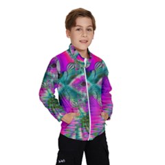 Crystal Flower Garden, Abstract Teal Violet Wind Breaker (kids) by DianeClancy