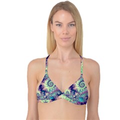 Violet Teal Sea Shells, Abstract Underwater Forest (purple Sea Horse, Abstract Ocean Waves  Reversible Tri Bikini Top by DianeClancy