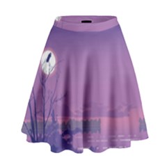 Abstract Tropical Birds Purple Sunset  High Waist Skirt by WaltCurleeArt