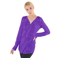 Festive Purple Glitter Texture Women s Tie Up Tee by yoursparklingshop