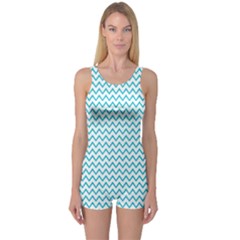 Blue White Chevron One Piece Boyleg Swimsuit by yoursparklingshop