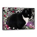 Freckles In Flowers Ii, Black White Tux Cat Canvas 18  x 12  View1