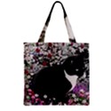 Freckles In Flowers Ii, Black White Tux Cat Zipper Grocery Tote Bag View1