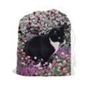 Freckles In Flowers Ii, Black White Tux Cat Drawstring Pouches (XXL) View1