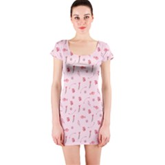 Cute Pink Birds And Flowers Pattern Short Sleeve Bodycon Dress by TastefulDesigns