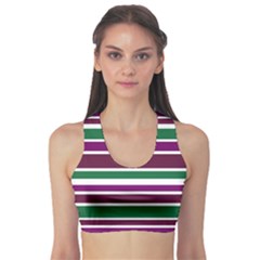 Purple Green Stripes Sports Bra by BrightVibesDesign