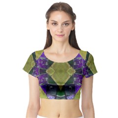 Purple Yellow Stone Abstract Short Sleeve Crop Top (tight Fit) by BrightVibesDesign