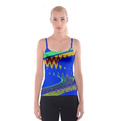 Colorful Wave Blue Abstract Spaghetti Strap Top by BrightVibesDesign