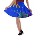 Colorful Wave Blue Abstract A-line Skater Skirt View2