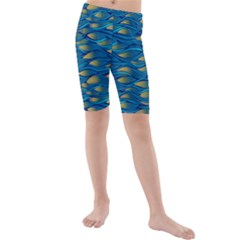 Blue Waves Kid s Mid Length Swim Shorts by FunkyPatterns