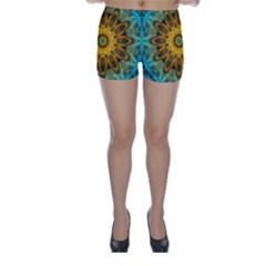 Blue Yellow Ocean Star Flower Mandala Skinny Shorts by Zandiepants