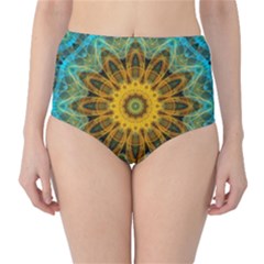 Blue Yellow Ocean Star Flower Mandala High-waist Bikini Bottoms by Zandiepants