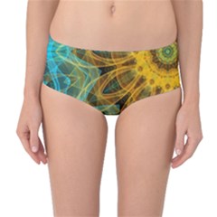 Blue Yellow Ocean Star Flower Mandala Mid-waist Bikini Bottoms by Zandiepants