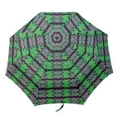 Pattern Tile Green Purple Folding Umbrellas by BrightVibesDesign