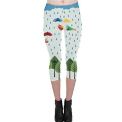 Birds In The Rain Capri Leggings  by justynapszczolka