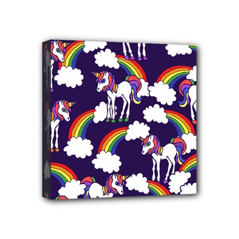 Retro Rainbows And Unicorns Mini Canvas 4  X 4  by BubbSnugg