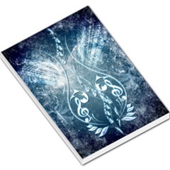 Music, Decorative Clef With Floral Elements In Blue Colors Large Memo Pads by FantasyWorld7