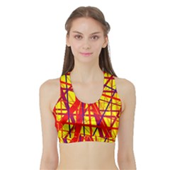 Yellow And Orange Pattern Sports Bra With Border by Valentinaart