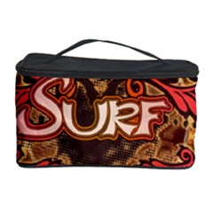 Surfing, Surfboard With Floral Elements  And Grunge In Red, Black Colors Cosmetic Storage Case by FantasyWorld7