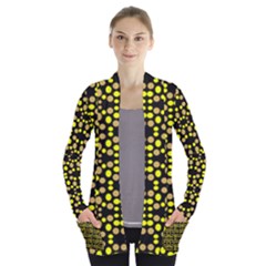 Dots Pattern Yellow Women s Open Front Pockets Cardigan(p194) by BrightVibesDesign