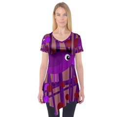 Sweet Purple Bird Short Sleeve Tunic  by Valentinaart
