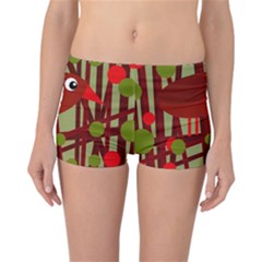 Red Cute Bird Reversible Boyleg Bikini Bottoms by Valentinaart