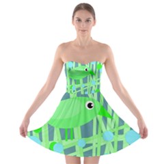 Green Bird Strapless Dresses by Valentinaart