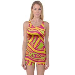 Orange Hot Abstract Art One Piece Boyleg Swimsuit by Valentinaart