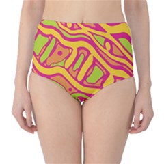 Orange Hot Abstract Art High-waist Bikini Bottoms by Valentinaart