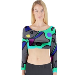 Blue Comic Abstract Long Sleeve Crop Top by Valentinaart