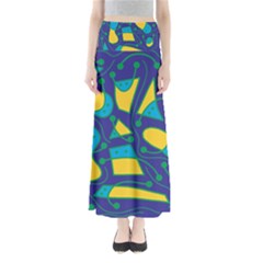 Playful Abstract Art - Blue And Yellow Maxi Skirts by Valentinaart