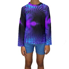 Purple And Blue Lake Fractal Kid s Long Sleeve Swimwear by traceyleeartdesigns