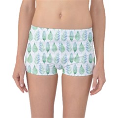 Green Watercolour Leaves Pattern Boyleg Bikini Bottoms by TanyaDraws