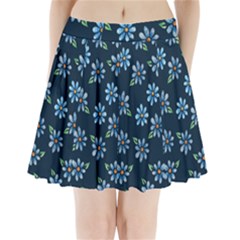 Retro Blue Daisy Flowers Pattern Pleated Mini Skirt by BubbSnugg