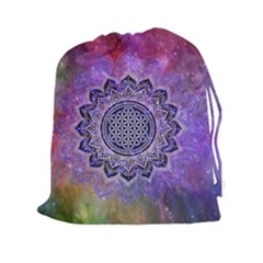 Flower Of Life Indian Ornaments Mandala Universe Drawstring Pouches (xxl) by EDDArt