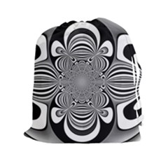 Black And White Ornamental Flower Drawstring Pouches (xxl) by designworld65