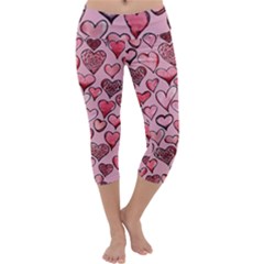 Artistic Valentine Hearts Capri Yoga Leggings by BubbSnugg