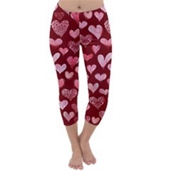 Watercolor Valentine s Day Hearts Capri Winter Leggings  by BubbSnugg