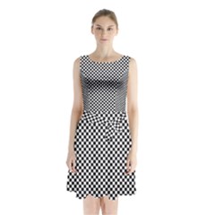 Sports Racing Chess Squares Black White Sleeveless Chiffon Waist Tie Dress by EDDArt