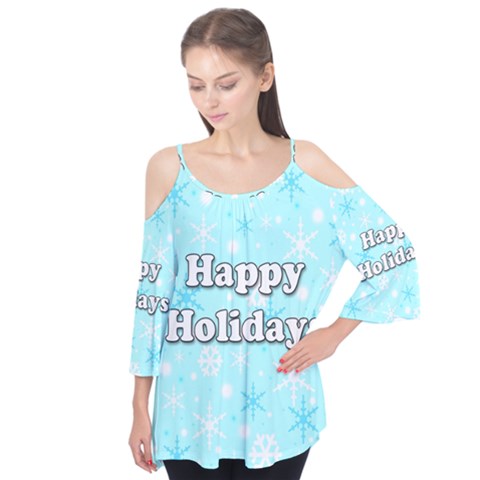 Happy Holidays Blue Pattern Flutter Tees by Valentinaart