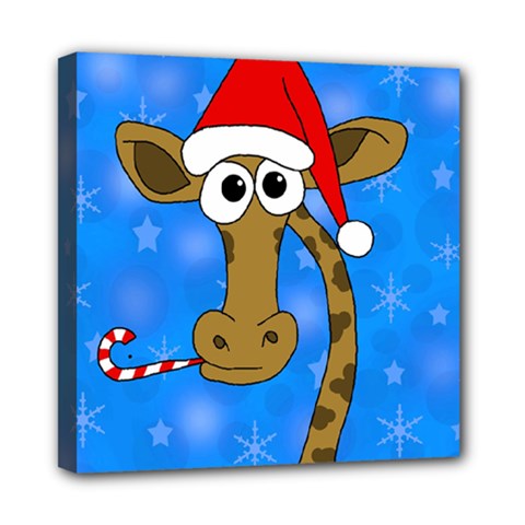 Xmas Giraffe - Blue Mini Canvas 8  X 8  by Valentinaart