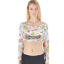 Funny Cat Food Succulent Pattern  Long Sleeve Crop Top View1