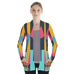 Shapes And Stripes                          Women s Open Front Pockets Cardigan by LalyLauraFLM